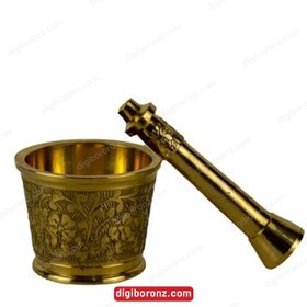 تصویر هاون برنجی سنگین ساخت هندوستان سایز 6 Heavy flower design mortar, size 6