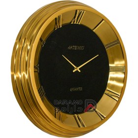 تصویر ساعت دیواری فلزی آرتمیس مدل 2041، ساعت دیواری فلزی و آبکاری شده، دارای طراحی مینیمال و مدرن با بدنه براق، سایز 53، رنگ طلایی 