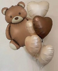 تصویر ست بادکنک ۶ عددی تدی 6pcs/Set 18-Inch Vintage Heart Aluminum Foil Balloons Decorated With Coffee Bears For Birthday, Weddings, Valentine'S Day, And Other Gatherings