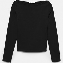 تصویر تیشرت آستین بلند یقه قایقی زنانه مشکی پل اند بیر 