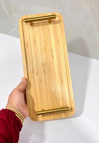 تصویر سینی دسته طلایی بامبو - 16*35 سانتی متر Golden bamboo handle tray