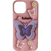 تصویر قاب گوشی iPhone 13 - iPhone 14 - iPhone 15 آیفون سیلیکونی پاک کنی پاپ سوکت دار طرح پروانه کیوت یاسی کد 25250 