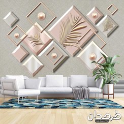 تصویر پوستر دیواری سه بعدی طرح گل و حجم مربعی 