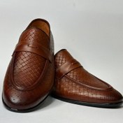 تصویر کفش چرم طبیعی کالج طرح حصیری مدل 1128 