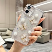 تصویر کاور شفاف شاین پروانه‌ای 3D سامسونگ Galaxy A07 | قاب فانتزی پریمیوم با بدنه بسیار مقاوم و محافظ لنز - طلایی قاب پروانه‌ای شفاف Samsung A07 | طراحی خاص با محافظت بالا