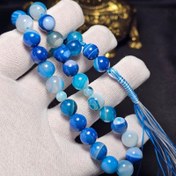 تصویر تسبیح 33 دانه سنگ عقیق آبی باباقوری معدنی کد 37105 