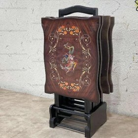 تصویر میز عسلی تاشو ۴ عددی MDF طرح لیلی و مجنون 