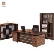 تصویر ست میز مدیریت و کتابخانه و ویترین پک Ch239 