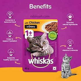 تصویر پوچ گربه بالغ ویتامینه ویسکاس مرغ گروی 100 گرم Whiskas Pouch With Chicken 100g