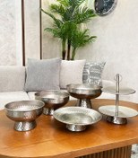 تصویر ظروف پذیرایی چکشی نقره ای 