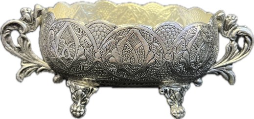 تصویر ظرف بیضی سیاه قلم استاد اسدی سایز کوچک Silver Plating Oval Container