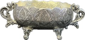 تصویر ظرف بیضی سیاه قلم استاد اسدی سایز کوچک Silver Plating Oval Container