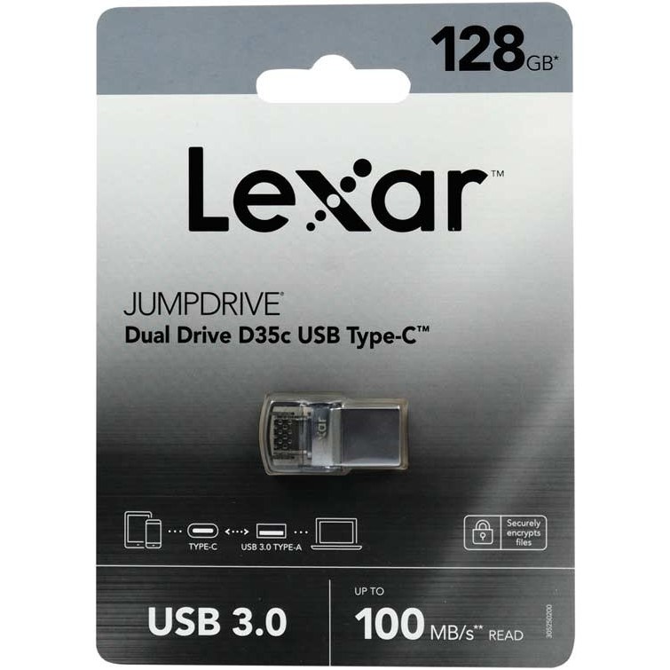 128 Go Clé USB 3.0 Lexar JumpDrive D35c Dual Drive Type-C & Type-A