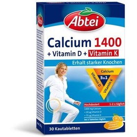 تصویر قرص جویدنی کلسیم 1400 آبتی +ویتامین D +ویتامین K calcium 1400 +vitamin D vitamin K 3in 1 Abtei