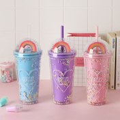 تصویر لیوان اسموتی نی دار اکرولیک نشکن - آبی 