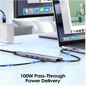 تصویر هاب و داک استیشن USB-C شش پورت لنشن مدل CH17 Lention CH17 6-in-1 USB Type-C Multifunction Docking Station