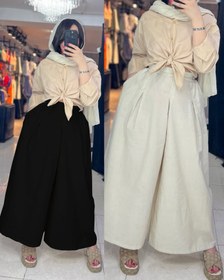 تصویر دامن شلواری لینن پشت کش قد 90 رنگبندی 