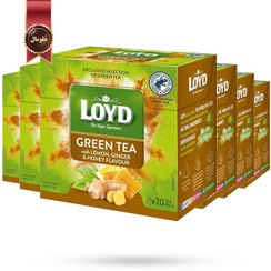 تصویر چای سبز کیسه ای هرمی لوید LOYD مدل طعم لیمو، زنجبیل و عسل Lemon, Ginger & Honey Flavoured پک 20 تایی بسته 6 عددی 