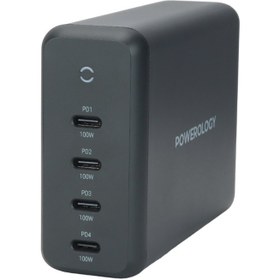 تصویر شارژر دیواری فست شارژ Powerology PWCUQC017 4Port PD 5A 100W Powerology PWCUQC017 4Port PD 5A 100W Fast Wall Charger