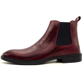 تصویر نیم‌بوت مردانه ونتو مدل چلسی جنس چرم کرکودیلی زرشکی - 43 VENETO men's Chelsea boots, crimson crocodile leather