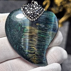 تصویر آویز گردنبند سنگ چشم ببر سبز معدنی کد 35994 