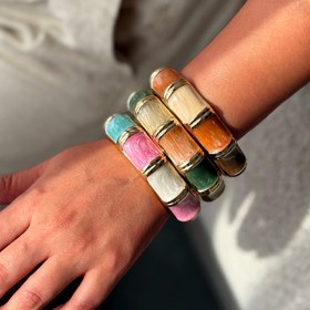 تصویر بنگل زنانه میناکاری پفکی - صورتی 