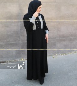 تصویر مانتو عبایی مشکی حریر اسود مدل حلما مزون نجما - مشکی / Black Manto Abaya (Helma)