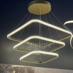 تصویر لوستر مدرن مربع کریستالی سه طبقه با ریموت کنترل 