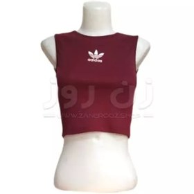 تصویر کراپ تاپ بدون آستین کبریتی طرح آدیداس (Adidas) -زرشکی 