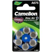 تصویر باتری سمعک A675 کملیون Camelion A675 1.45v - کارت 6 عددی Camelion zink air hearing aid A675-BP6 1.45v battery 620mAh - 6pcs/lot