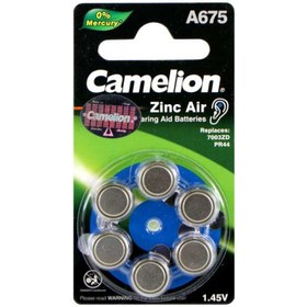 تصویر باتری سمعک A675 کملیون Camelion A675 1.45v - کارت 6 عددی Camelion zink air hearing aid A675-BP6 1.45v battery 620mAh - 6pcs/lot