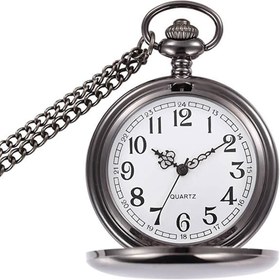 تصویر ساعت هوشمند جیبی جیبی صاف Powshop کلاسیک ، ساعت جیبی مردانه از جنس استیل با جعبه هدیه 14&#39;&#39;Chain ، جعبه هدیه 