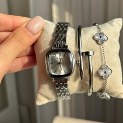 تصویر ساعت مربعی صفحه تراش نایدو - سیلور 