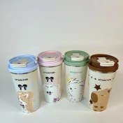 تصویر تراول ماگ طرح حیوانات سیتارایوری 560 دو حالته نی دار و آسان نوش استیل دوجداره با در پیچی مات و دسته سیلیکونی - در و دسته سبز Sitarayouri Cartoon Travel Mug Double Wall Stainless Steel with Silicone Handle