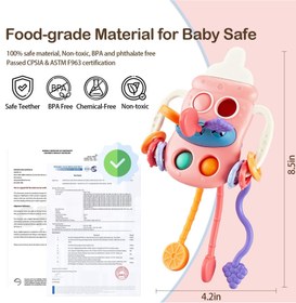 تصویر اسباب‌بازی حسی مونتسوری برای نوزاد، اسباب‌بازی دندان‌گیر با رشته کششی از سیلیکون غذایی برای سنین ۶ تا ۱۸ ماه، اسباب‌بازی فعالیت حسی برای کودکان نوپا برند excefore Baby Sensory Montessori Toy, Food Grade Silicone Pull String Teething Toy for 6-18 Months, Sensory Activity Toy for Toddlers, Tr
