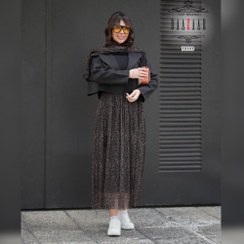 تصویر ست کت و دامن و شال پلنگی مدل فدک زنانه 