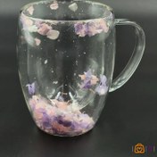 تصویر ماگ پیرکس دو جداره با تزیین گل های بهاری 