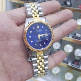 تصویر ست ساعت مچی رولکس زنانه و مردانه با تقویم روز شمار - صفحه مشکی بند سیلور / س wrist watch