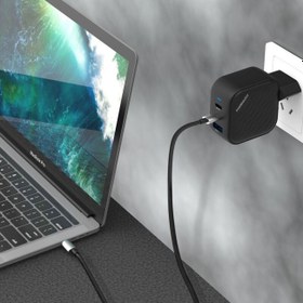 تصویر شارژر دیواری پاورولوژی مدل PWCUQC019 Powerology 65W 1*QC 36W USB-A and 2*USB-C Ports GaN PD Wall Charger EU - Black