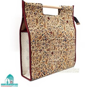 تصویر ساک قلمکار سنتی مدل دسته چوبی اندازه 43×40 سانتیمتر 