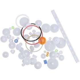 تصویر پک 60 عددی پولی و چرخ دنده به همراه تسمه ( پلاستیکی) کد(1372) 