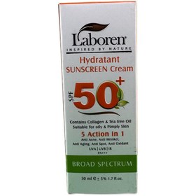 تصویر کرم ضد آفتاب بی‌رنگ مناسب پوست چرب لابورن Laboren با SPF50 حجم 50 میلی‌لیتر 