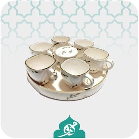 تصویر سرویس چای خوری سرامیکی شش نفره طرح برگ زیتونی 