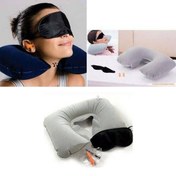 تصویر بالش گردنی بادی همراه گوشگیر و چشم‌بند 