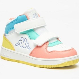 تصویر کفش ورزشی دخترانه با پنل‌های رنگی و بند چسبی برند kappa Girls' Panelled High Top Sneakers with Hook and Loop Closure