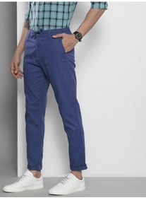 تصویر شلوار کتان مردانه آبی ایندیگو، فیت باریک، ساده و معمولی برند the indian garage co Blue Indigo Men Slim Fit Casual Solid Regular Linen Trousers