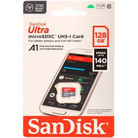 تصویر کارت حافظه MicroSD سن دیسک مدل Ultra ظرفیت 128 گیگابایت – 140MB/s ا SanDisk Ultra microSDXC UHS-l card Up to 140Mps 128Gb SanDisk Ultra microSDXC UHS-l card Up to 140Mps 128Gb