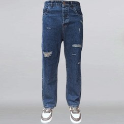 تصویر شلوار جین نیم بگ رنگ آبی تیره کد 175341 