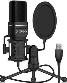 تصویر XIIVIO USB Microphone, Computer Microphone for PC Gaming Condenser Mic with Tripod Stand and Pop Filter for Recording Voice Over, Streaming Twitch,Podcasting,Compatible with Desktop Laptop Computer 
