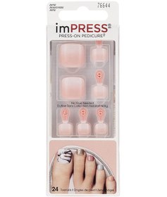 تصویر بسته ۲۴ عددی ناخن مصنوعی پدیکور قابل چسباندن به رنگ صورتی برند kiss Pack Of 24 Impress Press-On Pedicure False Nails Pink